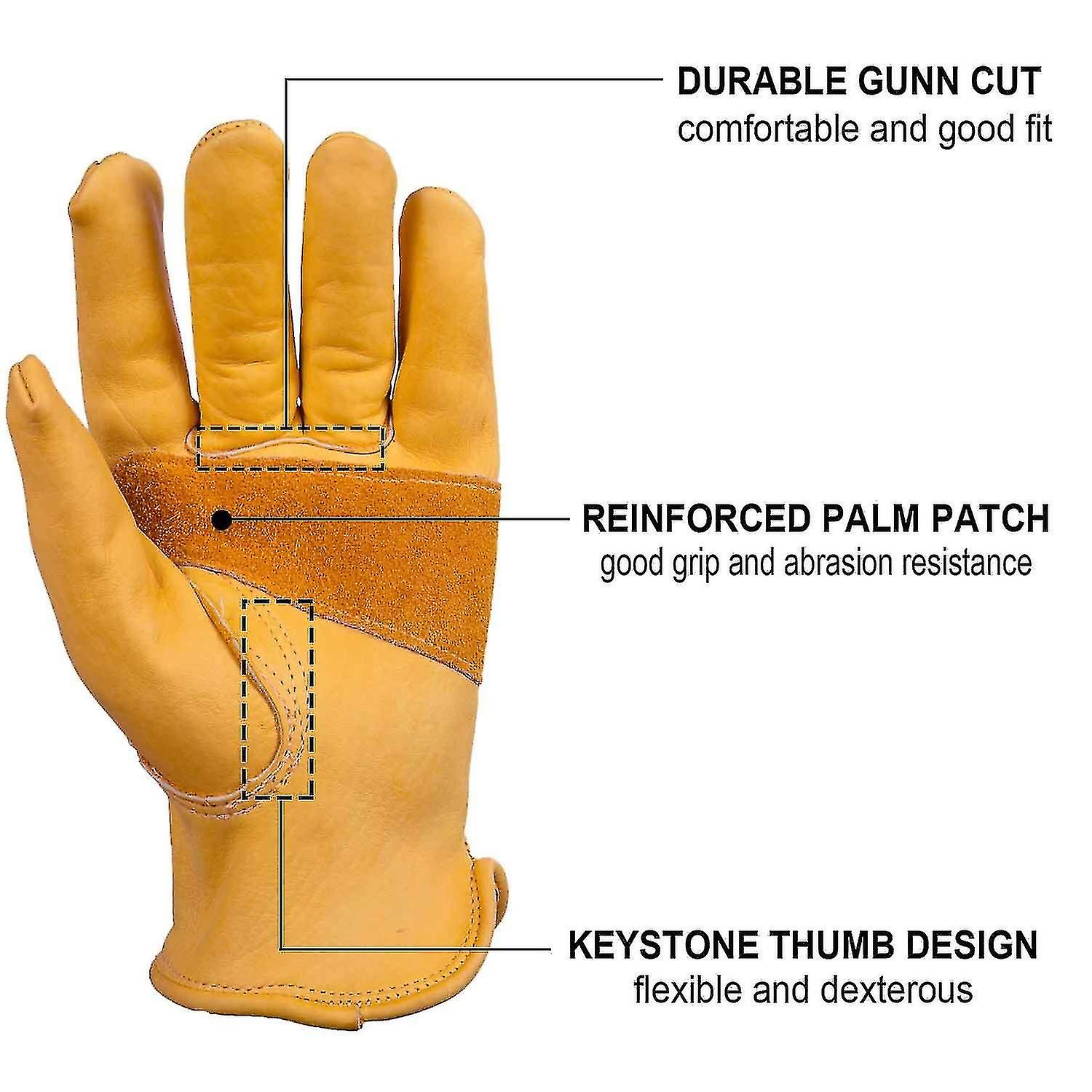 Leather Work Gloves Stretchable Flex Grip Water Resistant Tough Cowhide Gardening Glove For Men Women Gold