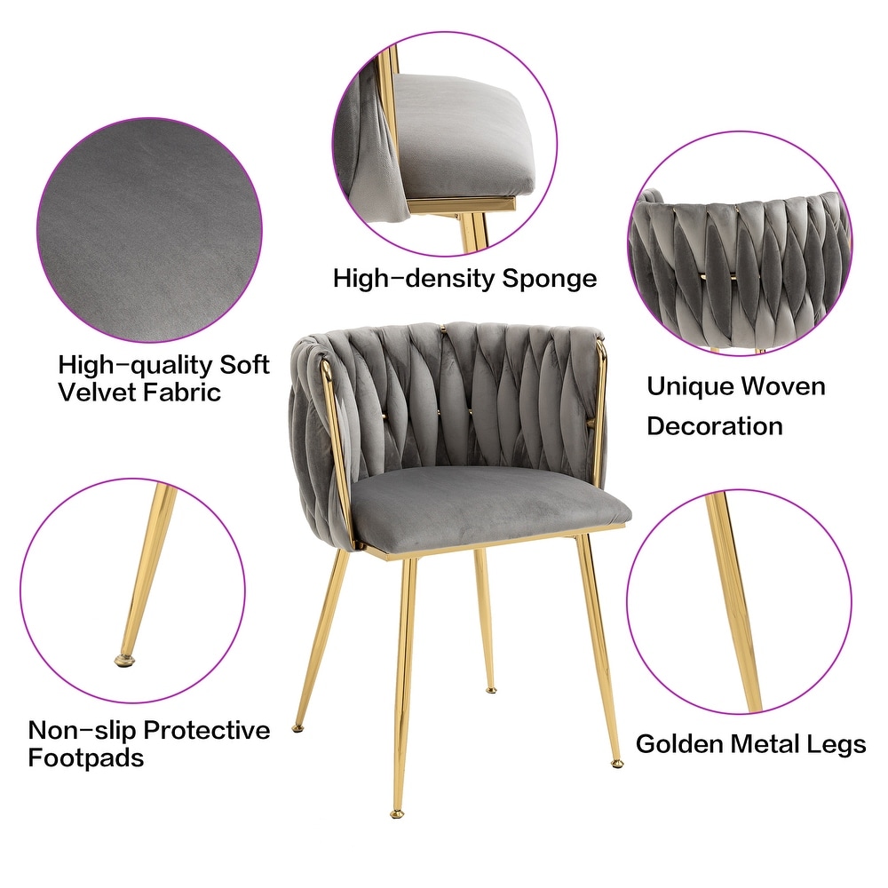 Velvet Upholstered Tufted Side Dining Chair With Golden Legs（set of 2）