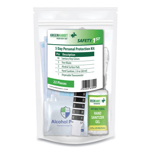 Green Rabbit Safety 1st Five-Day Personal Protection Kit， 22 Pieces， Resealable Bag， 1 Kit， Delivered in 1-4 Business Days (60000202)