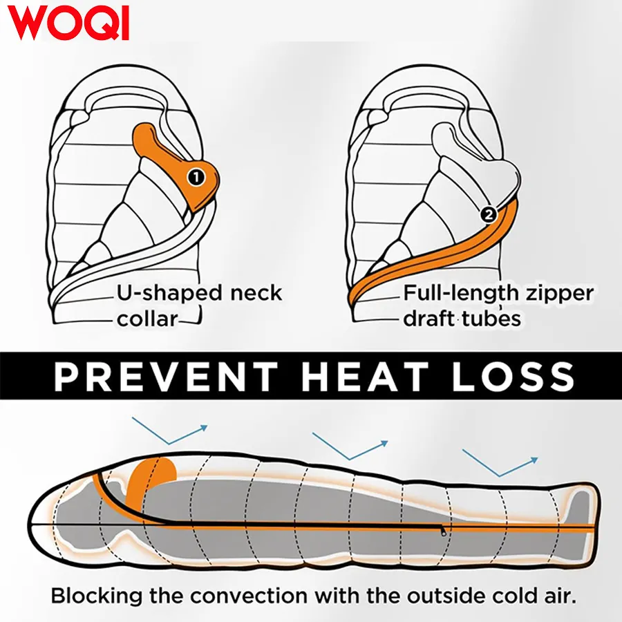 WOQI lightweight and compact down sleeping bag suitable for cold weather  suitable for backpacking  camping  and hiking