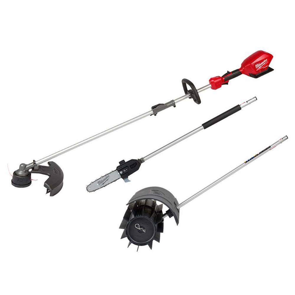 MW M18 FUEL 18V Lithium-Ion Brushless Cordless QUIK-LOK String Grass Trimmer with M18 Rubber Broom  Pole Saw Attachments 2825-20ST-49-16-2740-49-16-2720