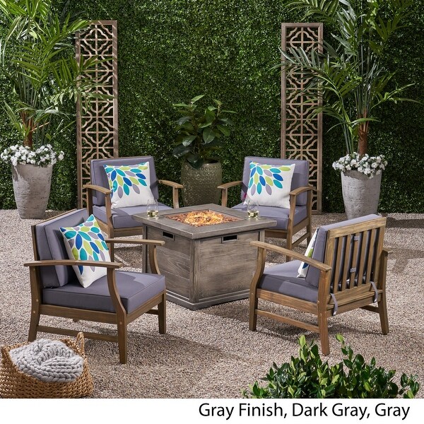 Havana Outdoor 4seater Wood Chat Set with Fire Table by Christopher Knight Home