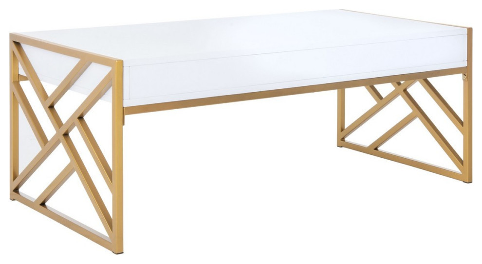 Neil 2 Drawer Coffee Table  White/Gold   Contemporary   Coffee Tables   by Rustic Home Furniture Deco  Houzz