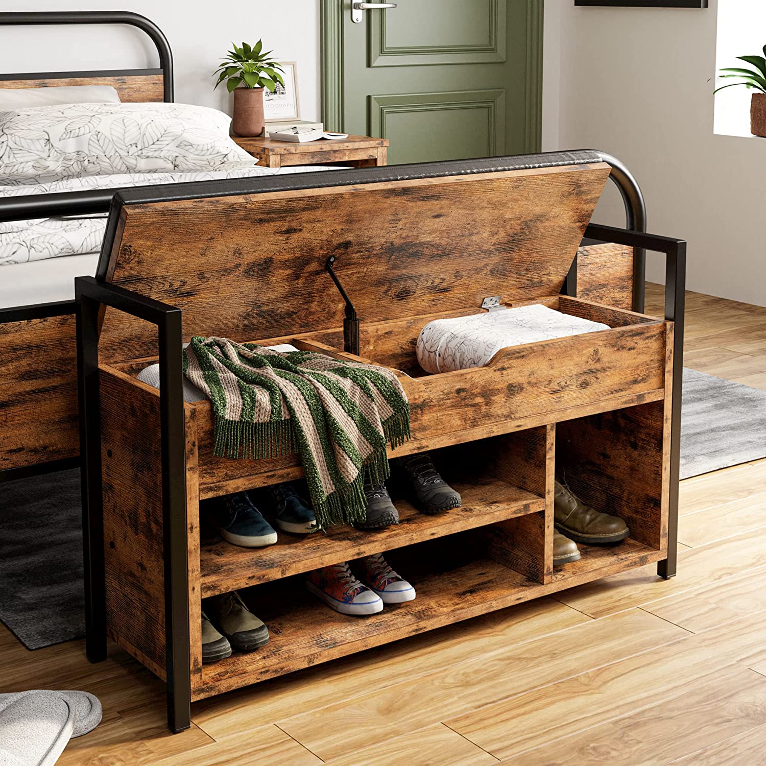 Shoe Storage Bench, Entryway Bench with Storage Box 2-Tier Shoe Rack for Entryway, Bedroom, Hallway