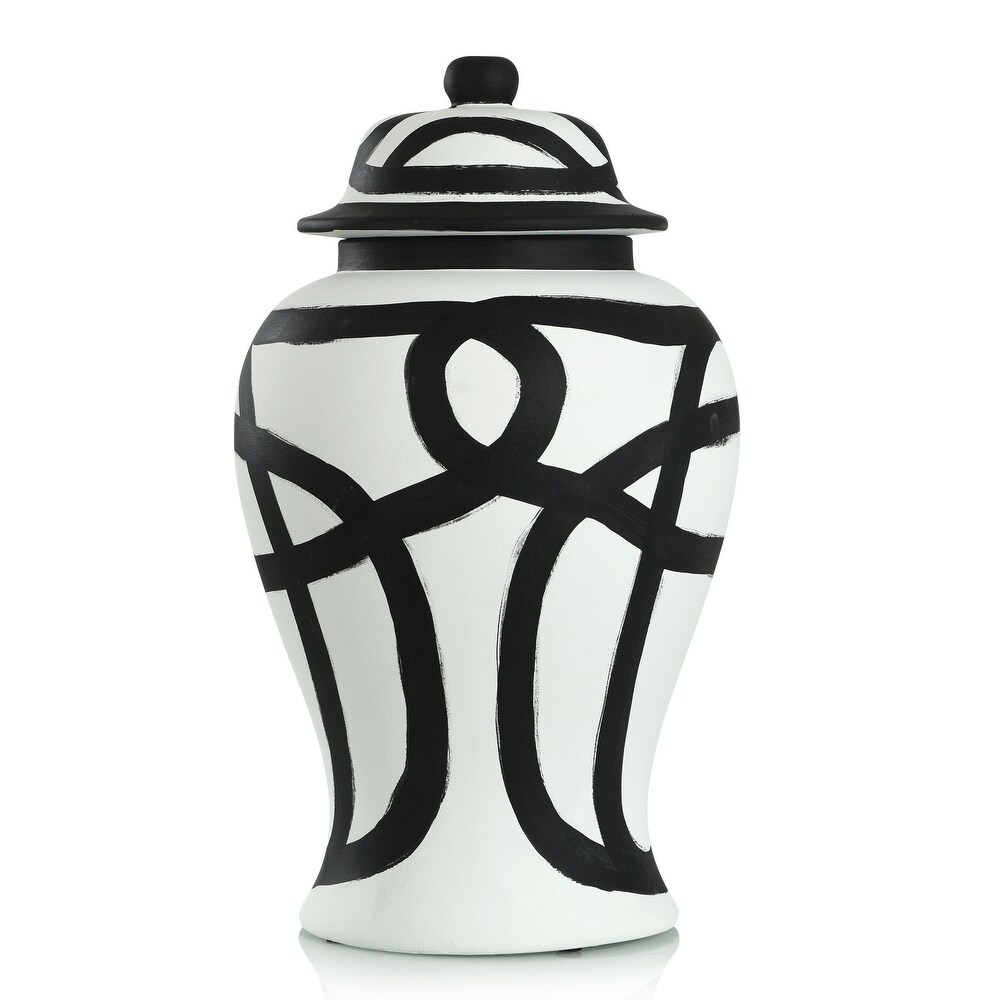 Ginger Jar  Large   Black And White Finish On Ceramic