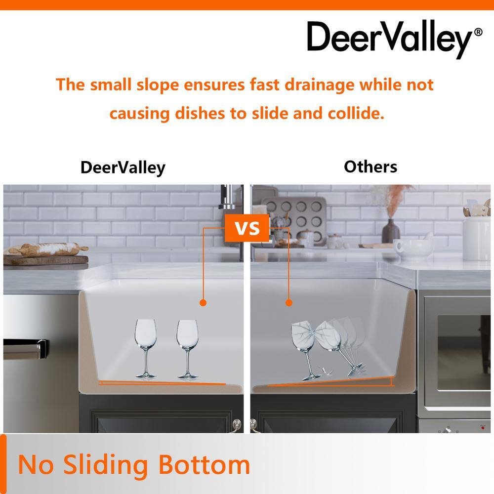 DEERVALLEY Solstice White Fireclay 33 in. L x 18 in. W Rectangular Single Bowl Farmhouse Apron Kitchen Sink with Grid and Strainer DV-1K502