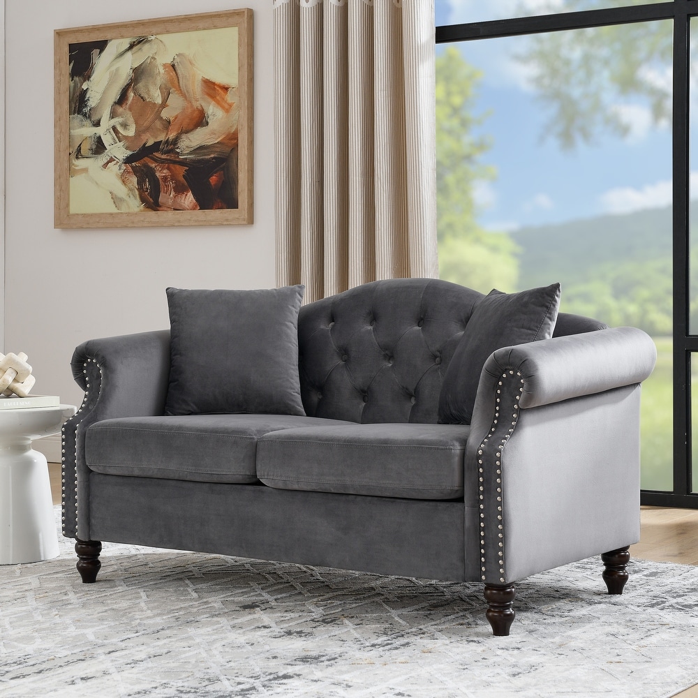 Classic Chesterfield Velvet Sofa Set with Pillows (3 Seater + Loveseat)