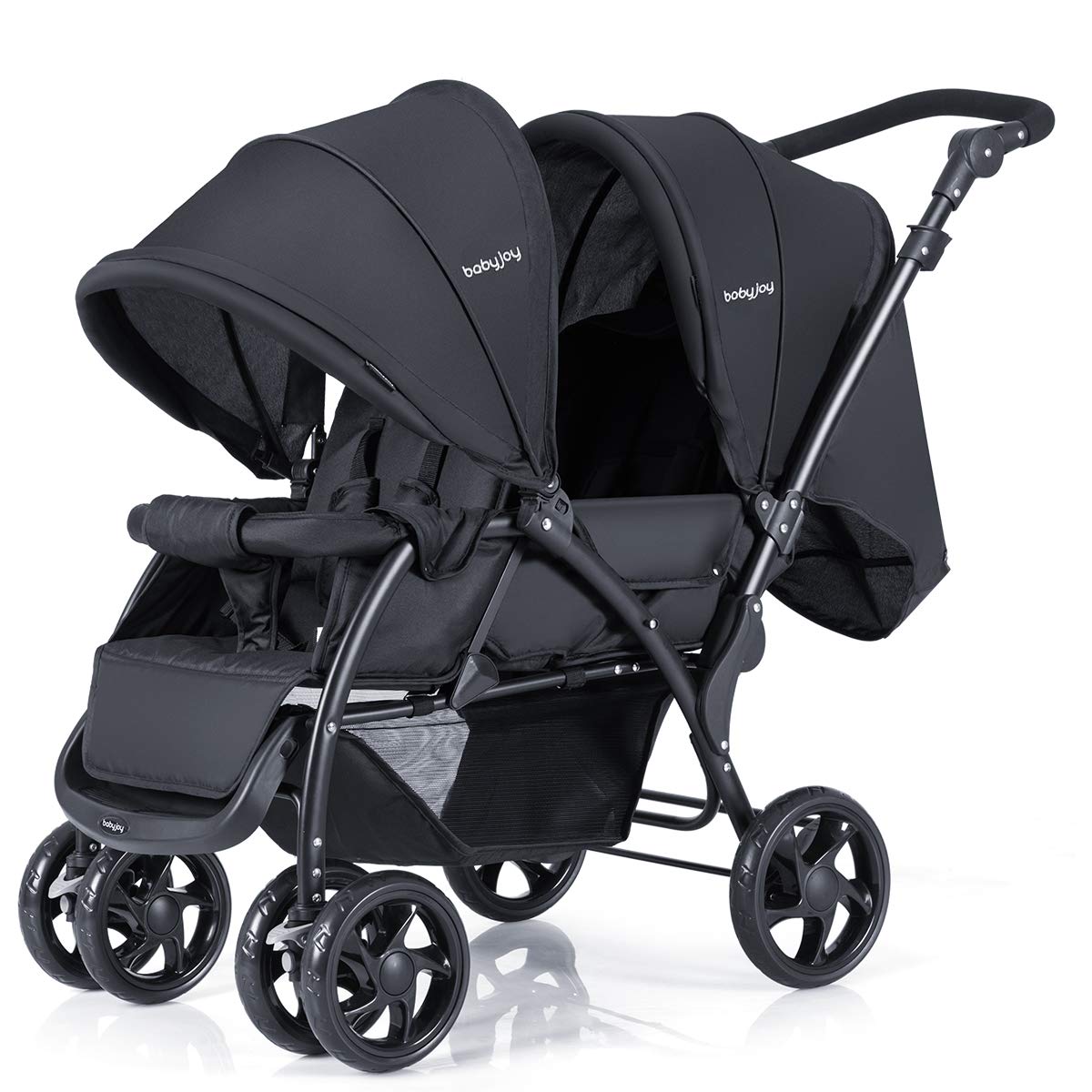 BABY JOY Double Baby Stroller, Foldable Double Seat Tandem Stroller with Adjustable Backrest