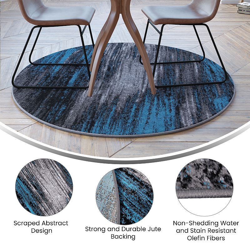 Masada Rugs Masada Rugs Trendz Collection 5'x5' Round Modern Contemporary Round Area Rug in Gray， Black， and Blue