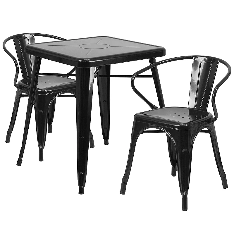 Flash Furniture Commercial Grade 23.75 Square Metal Indoor-Outdoor Table and Arm Chairs 3-Piece Set