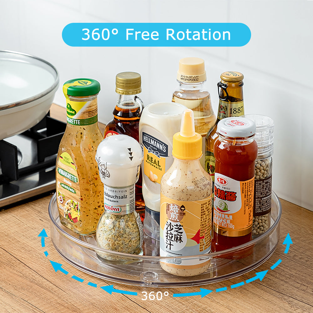 SUPTREE Clear Rotating Lazy Susan Turntable Organizer for Kitchen Cabinets Spices 10.6 inch Storage Containers