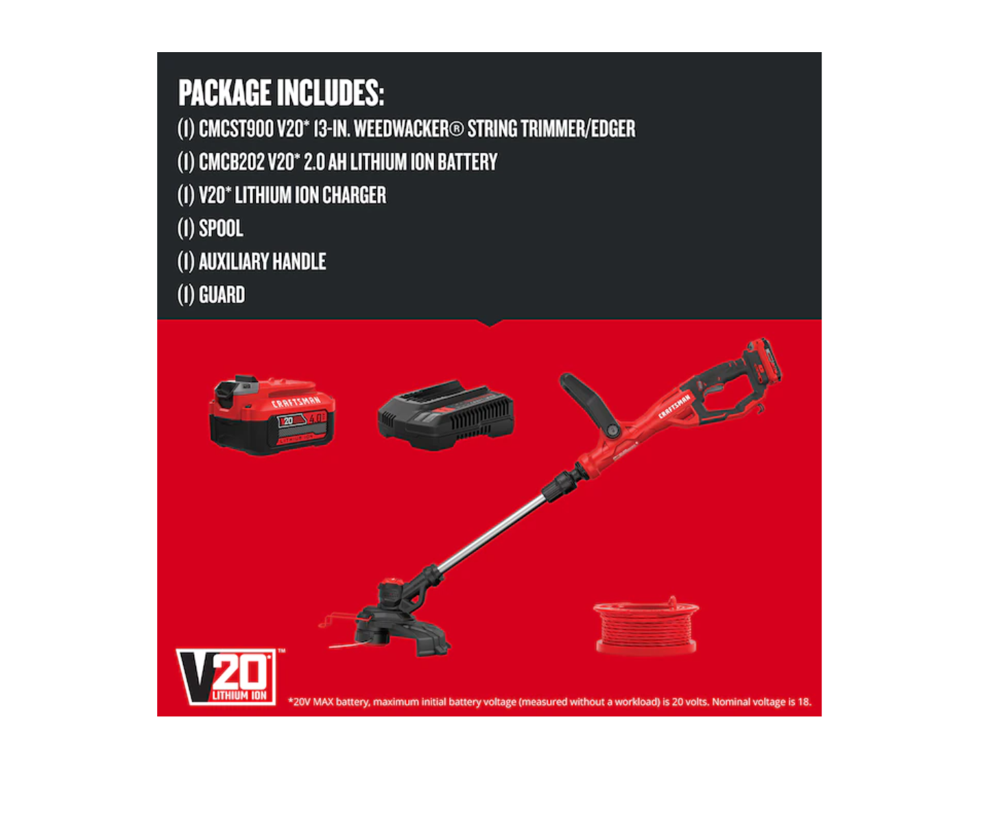 CRAFTSMAN CMCST900D1 WEEDWACKER V20 20-volt Max 13-in Straight Cordless String Trimmer Edger Capable (Battery Included)