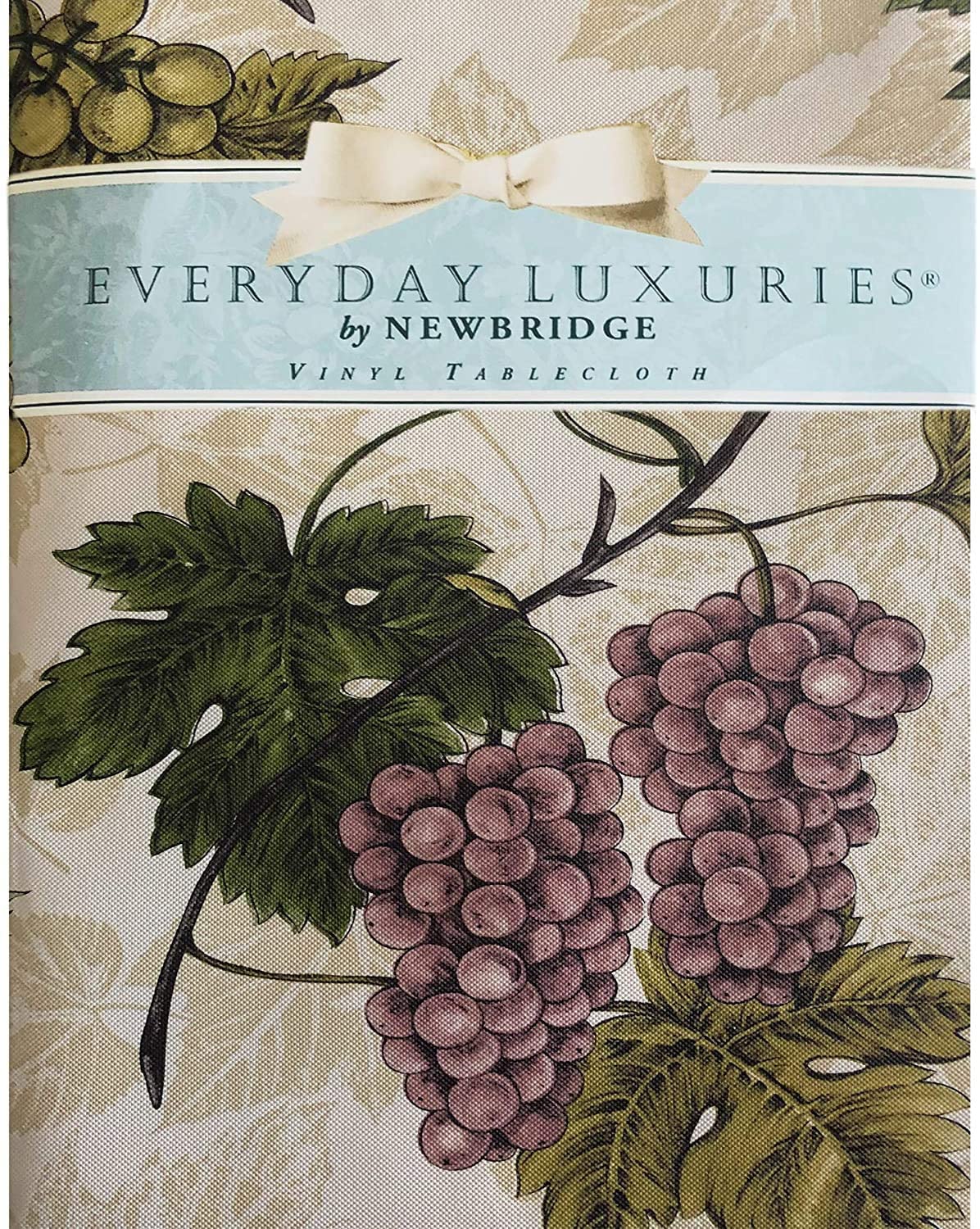 Newbridge Grapevine Vinyl Flannel Backed Tablecloth， Grape Theme Indoor/Outdoor Waterproof Tablecloth for Picnic， Barbeque， Patio and Kitchen Dining，， 70 Inch Round