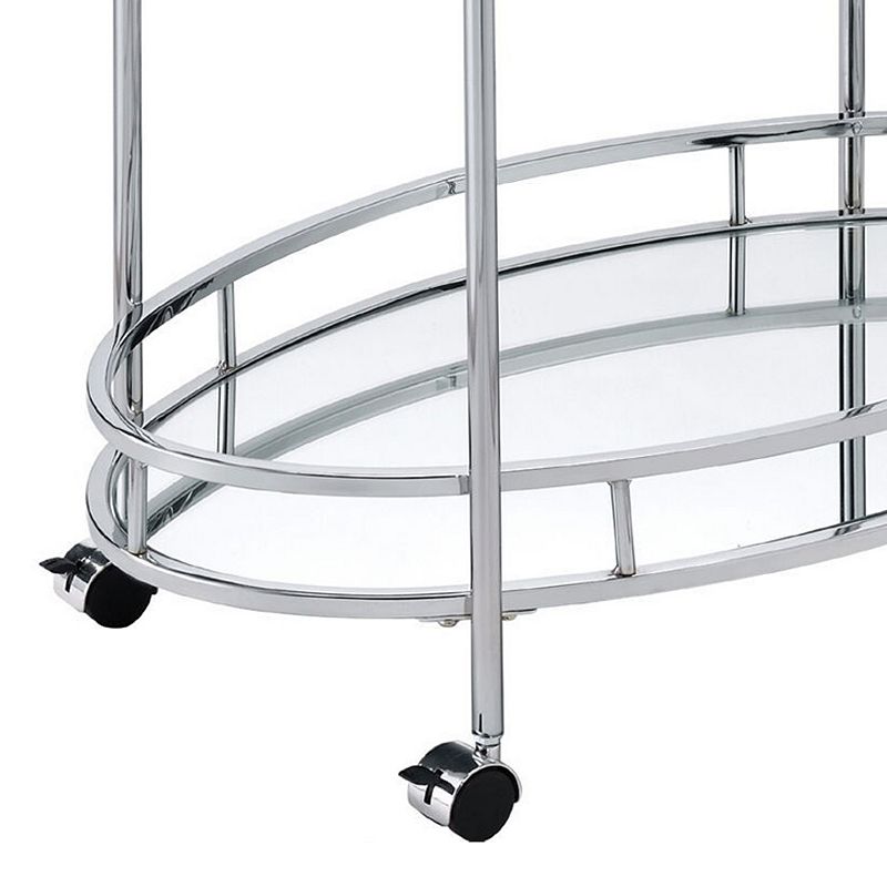 Serving Cart with Tubular Frame and 2 Tier Glass Shelves， Chrome