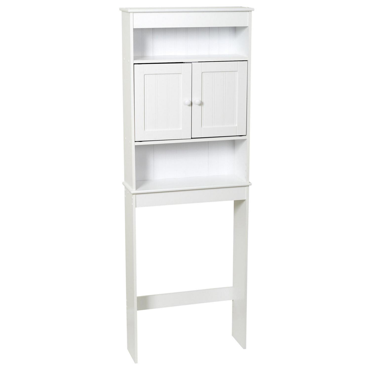 White Bathroom Spacesaver with Cabinet and 3 Shelves Zenna Home Country Cottage overtheToilet  Crowdfused