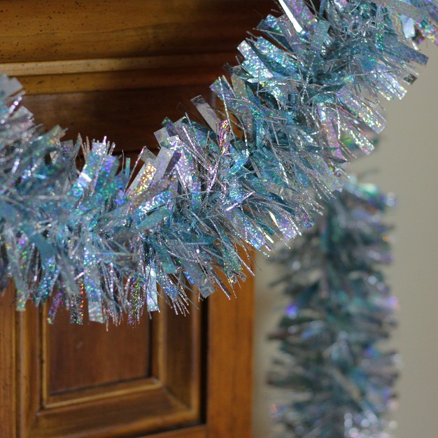 Unlit Silver icy Blue Wide Cut Shiny Tinsel Christmas Garland