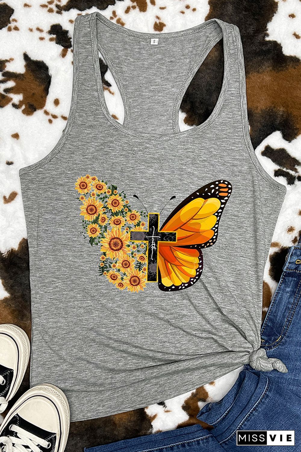 Butterfly Cross Print Sleeveless Tank Top Wholesale