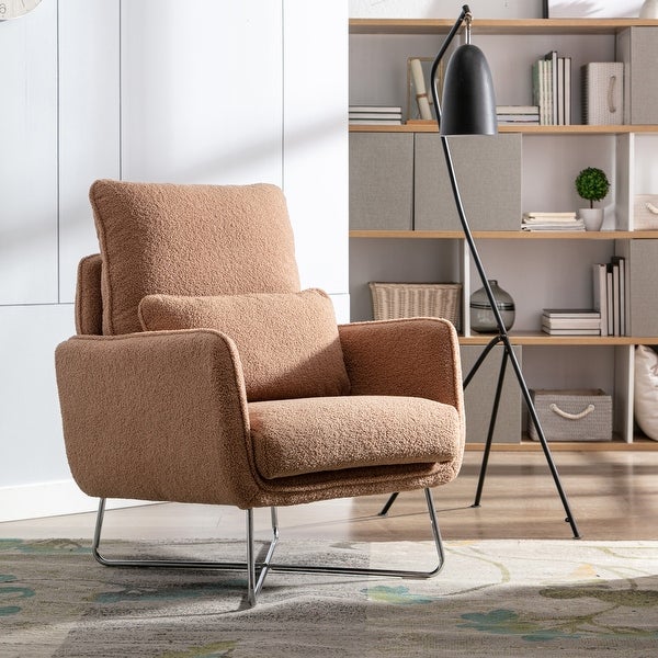 Modern Comfy Leisure Accent Chair， Teddy Short Plush Particle Velvet Armchair with Lumbar Pillow for Living Room， Office