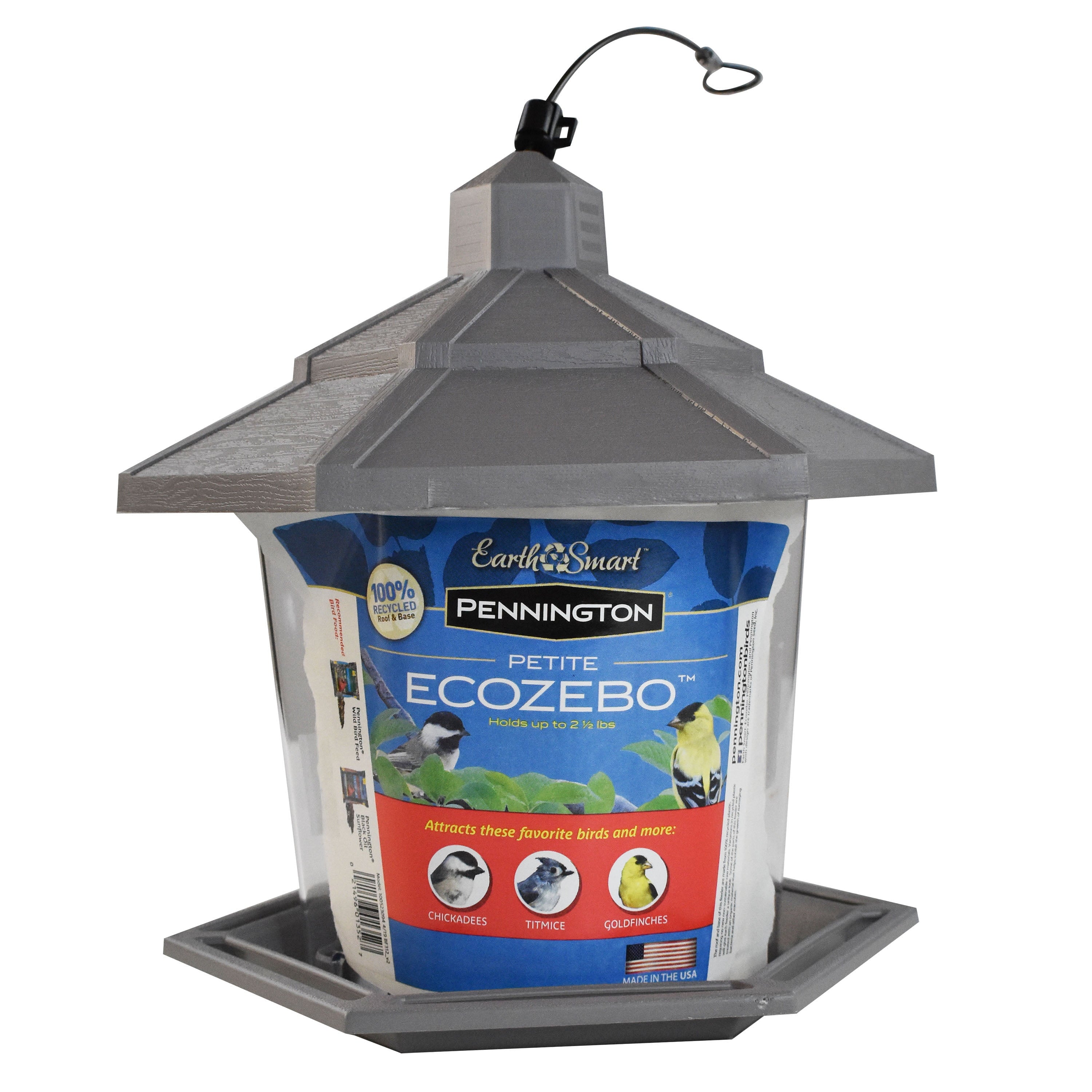 Pennington， Gray Plastic Hopper Chickadee Wild Bird Feeder， 2.5 lb. Capacity