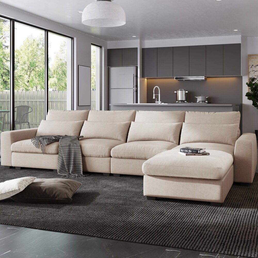 6 piece Linen L Shape Sectional Sofa with Reversible Chaise and Pillows for Comfortable and Stylish Living Room Upgrade