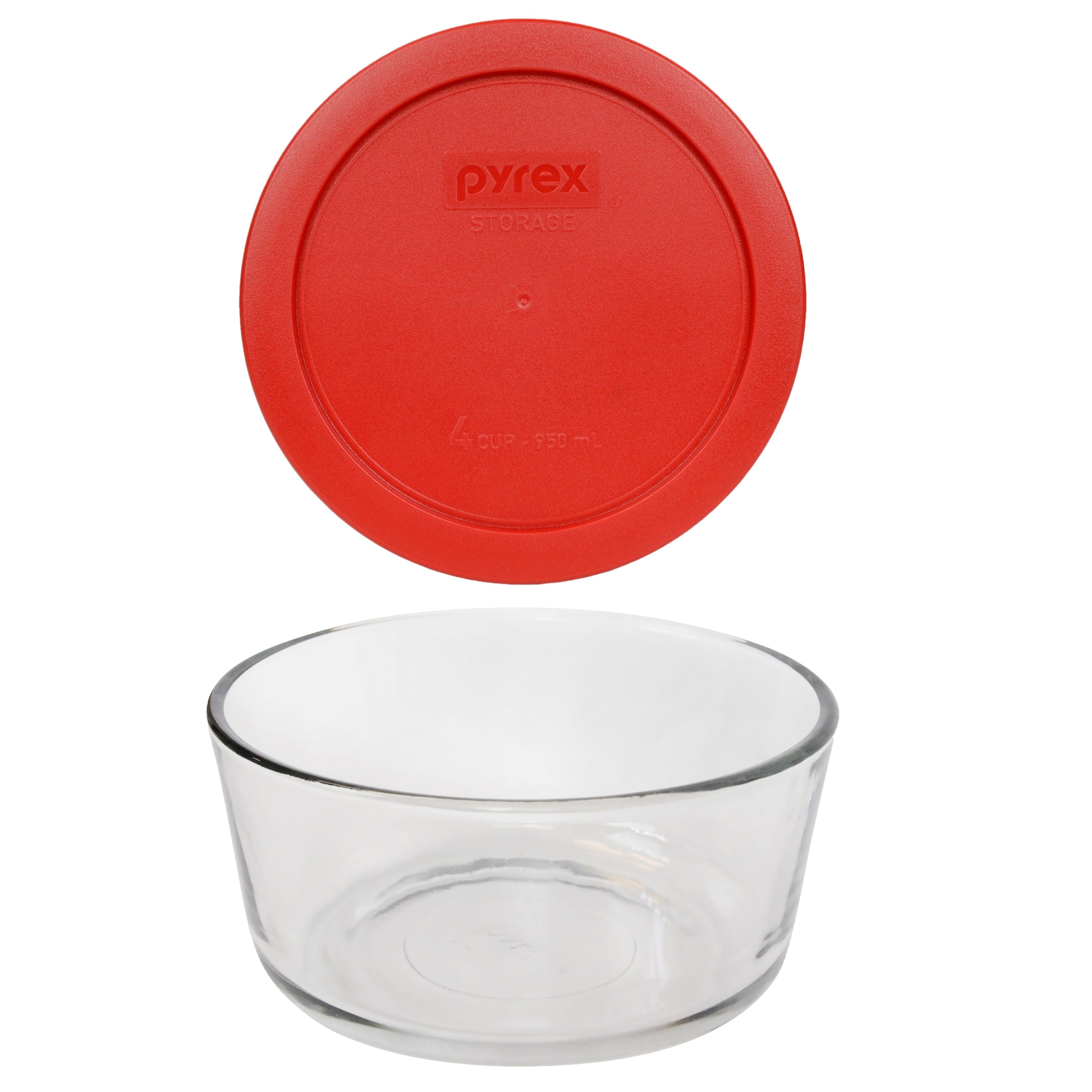 Pyrex (1) 7201 4-Cup Glass Bowl and (1) 7201-PC Poppy Red Plastic Lid