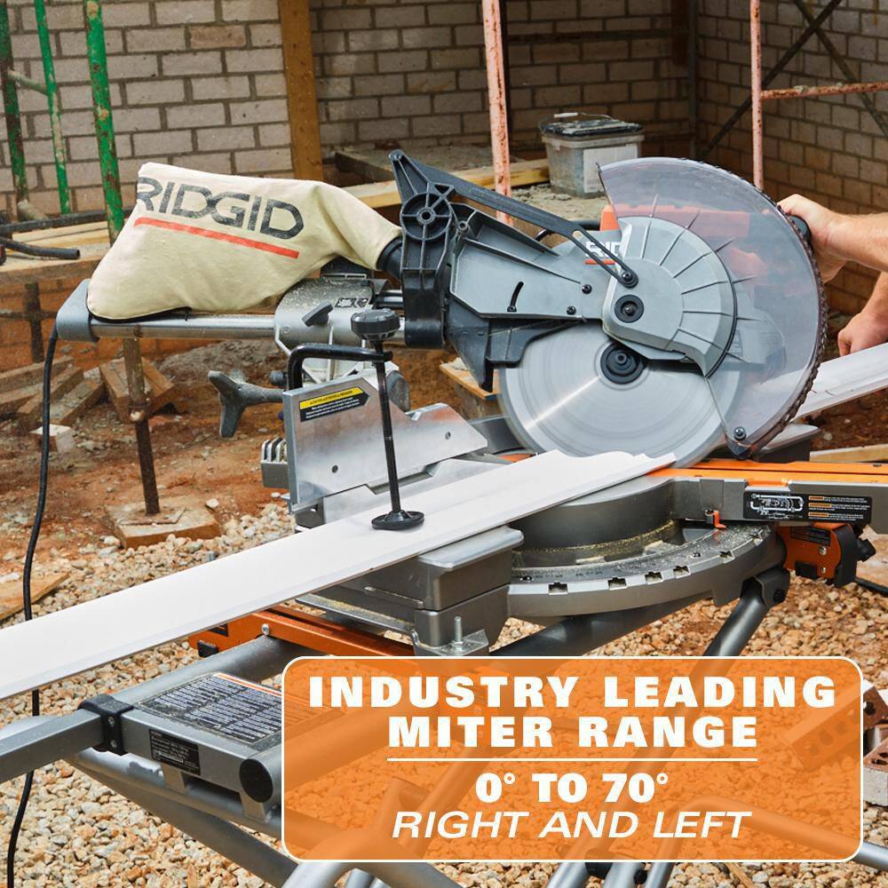 RIDGID 15 Amp Corded 12 in. Dual Bevel Sliding Miter Saw with 70 Deg. Miter Capacity and LED Cut Line Indicator R4222