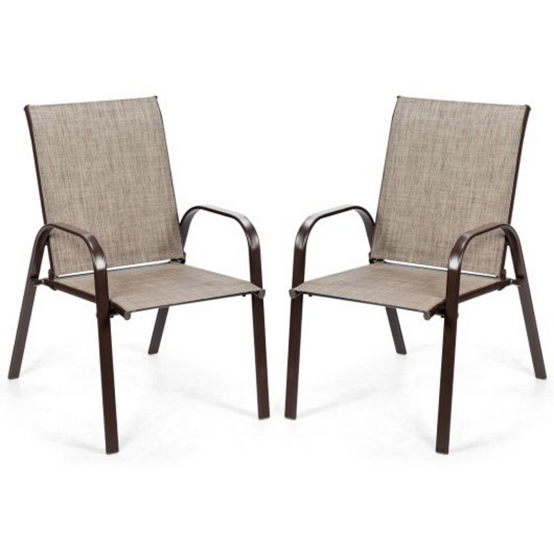 2 Pcs Patio Chairs Outdoor Dining Chair with Armrest