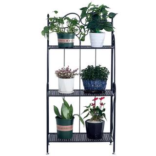 Karl home 44.88 in. Tall IndoorOutdoor Black Metal Foldable Plant Stand (3-Tier) 772695161389