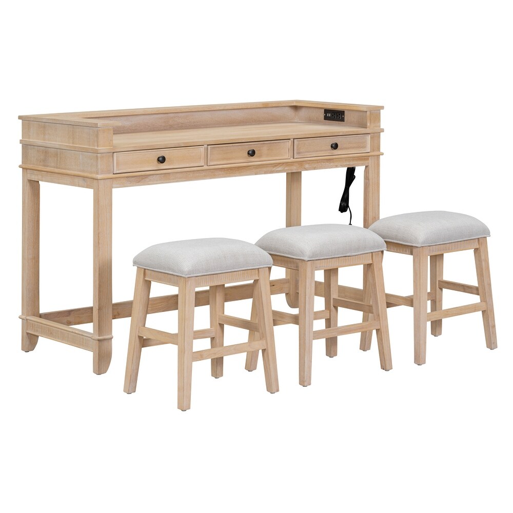 4 Piece Multifunctional Dining Table Set w/Stools   USB Port   Drawer