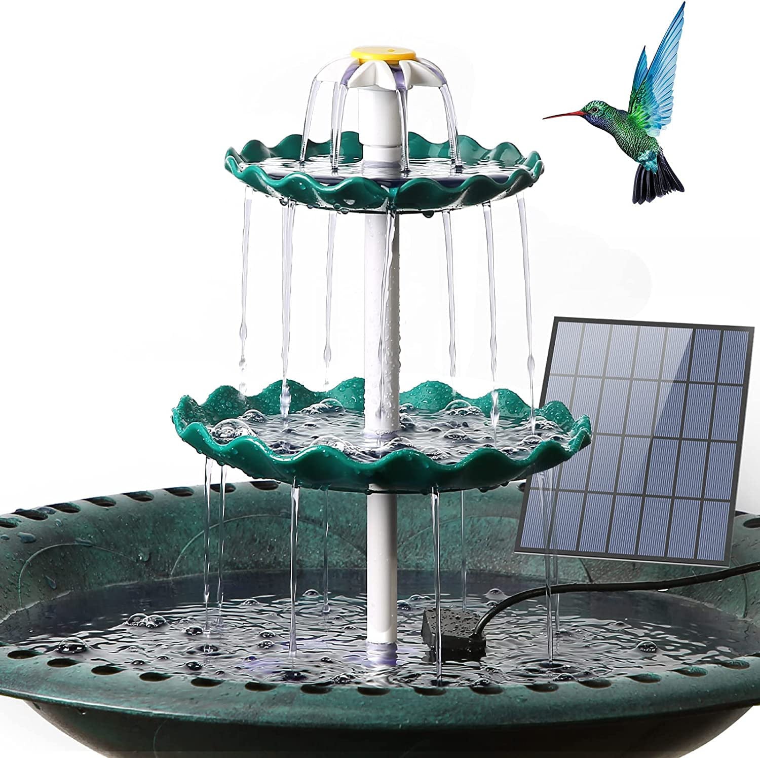 AISITIN 3 Tiered Bird Bath with 3.5W Solar Pump, DIY Solar Fountain Detachable and Suitable for Bird Bath, Garden Decoration, Outdoor Bird Feeder