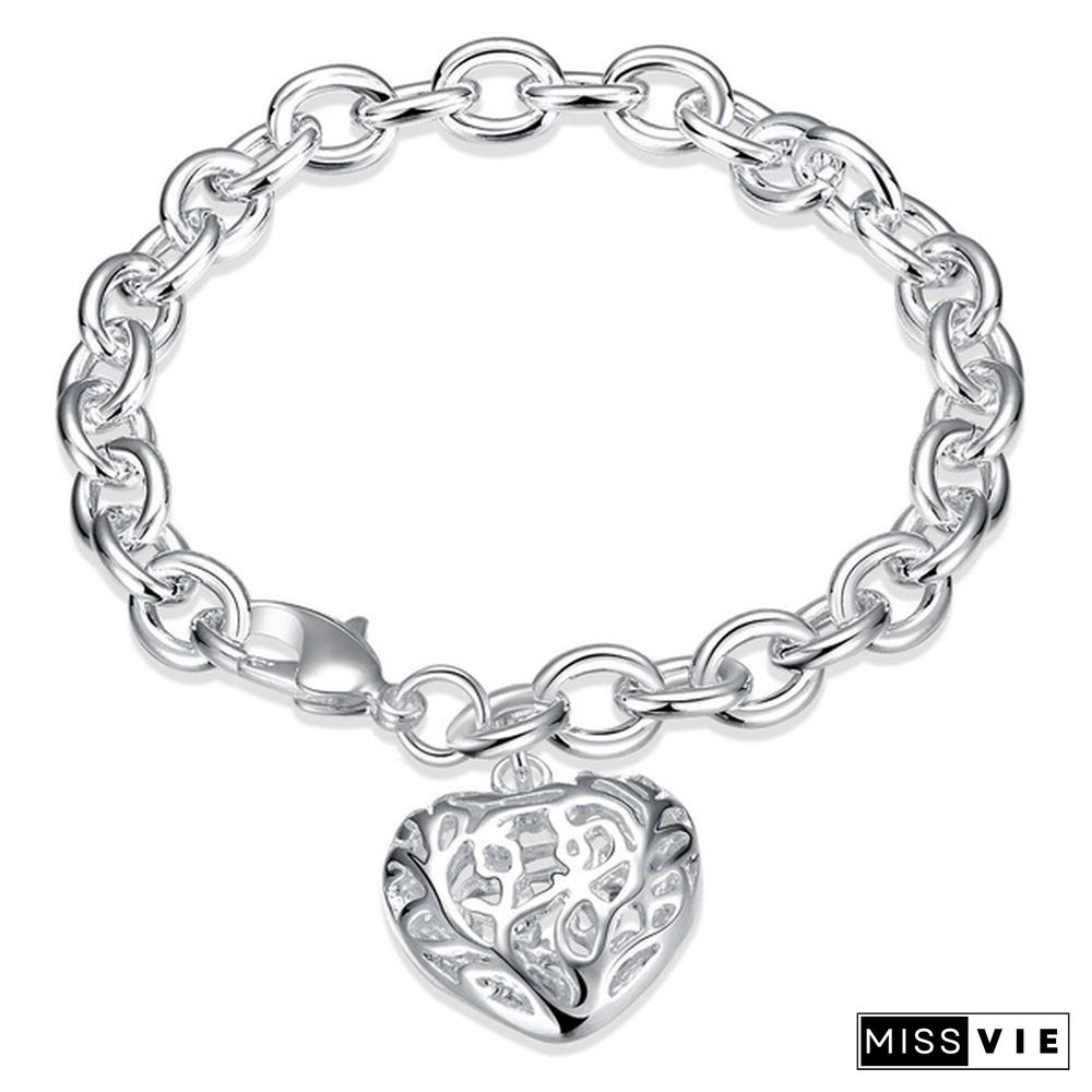 Fashion Jewelry 925 Sterling Silver Heart-Shape Chain Bracelets for Women