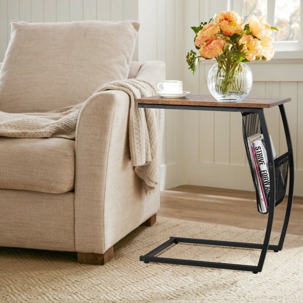 C-shaped End Side Sofa Table Vintage Accent Snack - 20.5