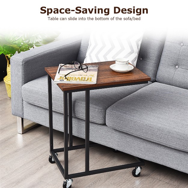 Tangkula C shaped Beside Sofa Laptop Table Multiple Snack Table