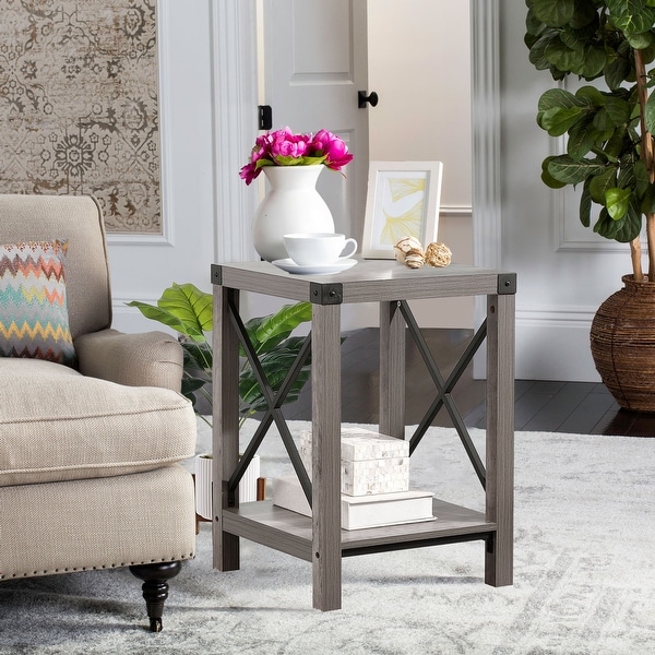 Ledel Rustic Accent Side Table End Table With Shelf