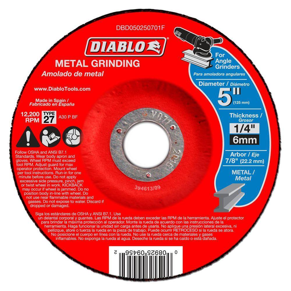 DIABLO 5 in. x 14 in. x 78 in. Metal Grinding Disc with Type 27 Depressed Center (10-Pack) DBD050250701F010