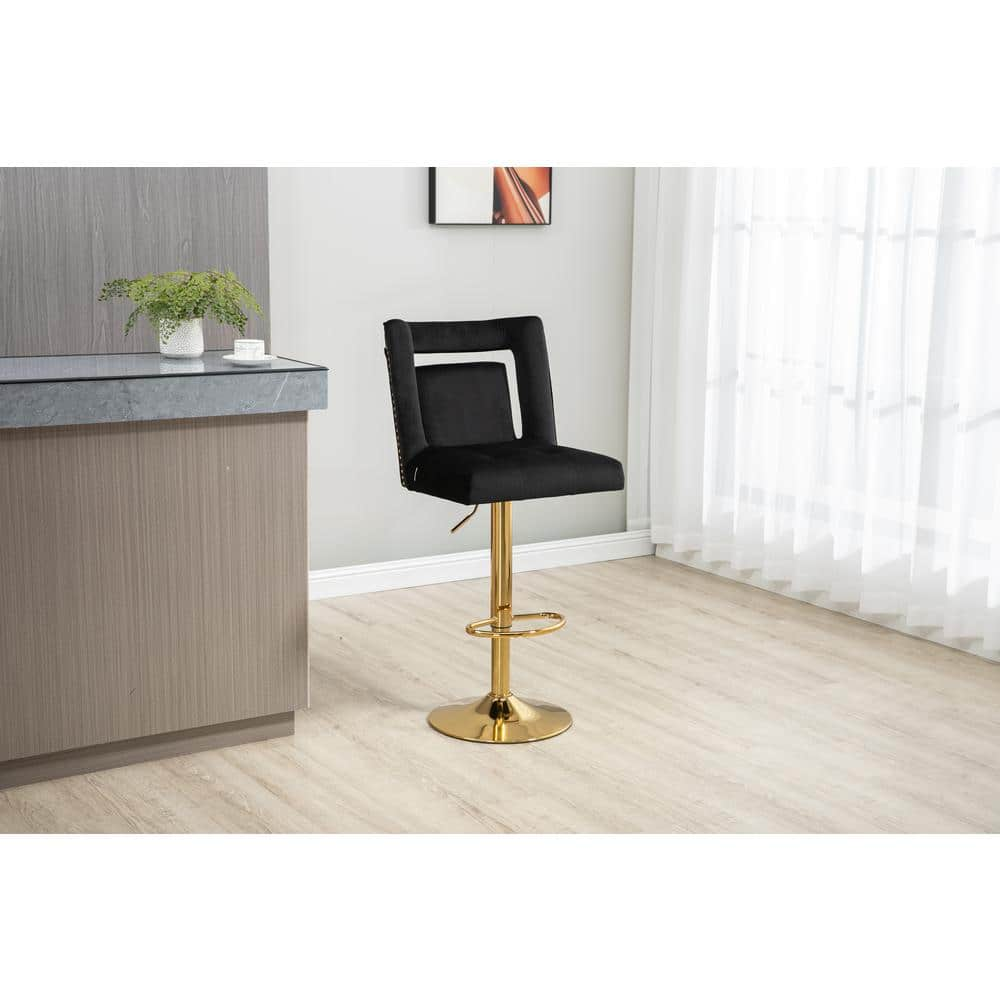 URTR 46.5 in. Black Low Back Metal Frame Velvet Bar Stool with Footrest, Adjustable Swivel Bar Stools for Kitchen Island T-01725-3