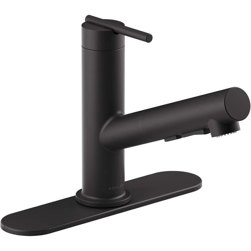 KOHLER Crue Single-Handle Pull-Out Sprayer Kitchen Faucet in Matte Black K-22976-BL