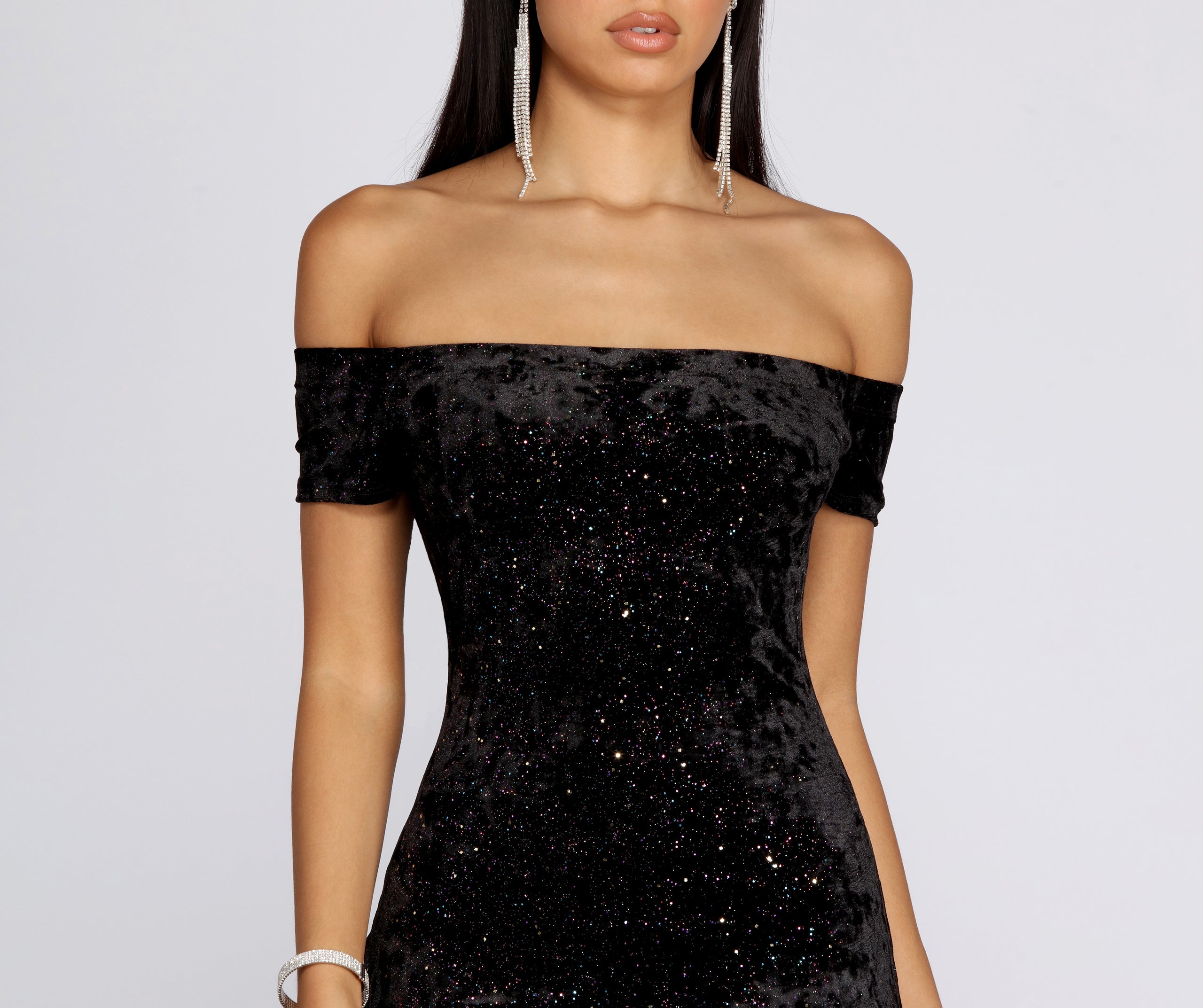 Off Shoulder Glitter Velvet Mini