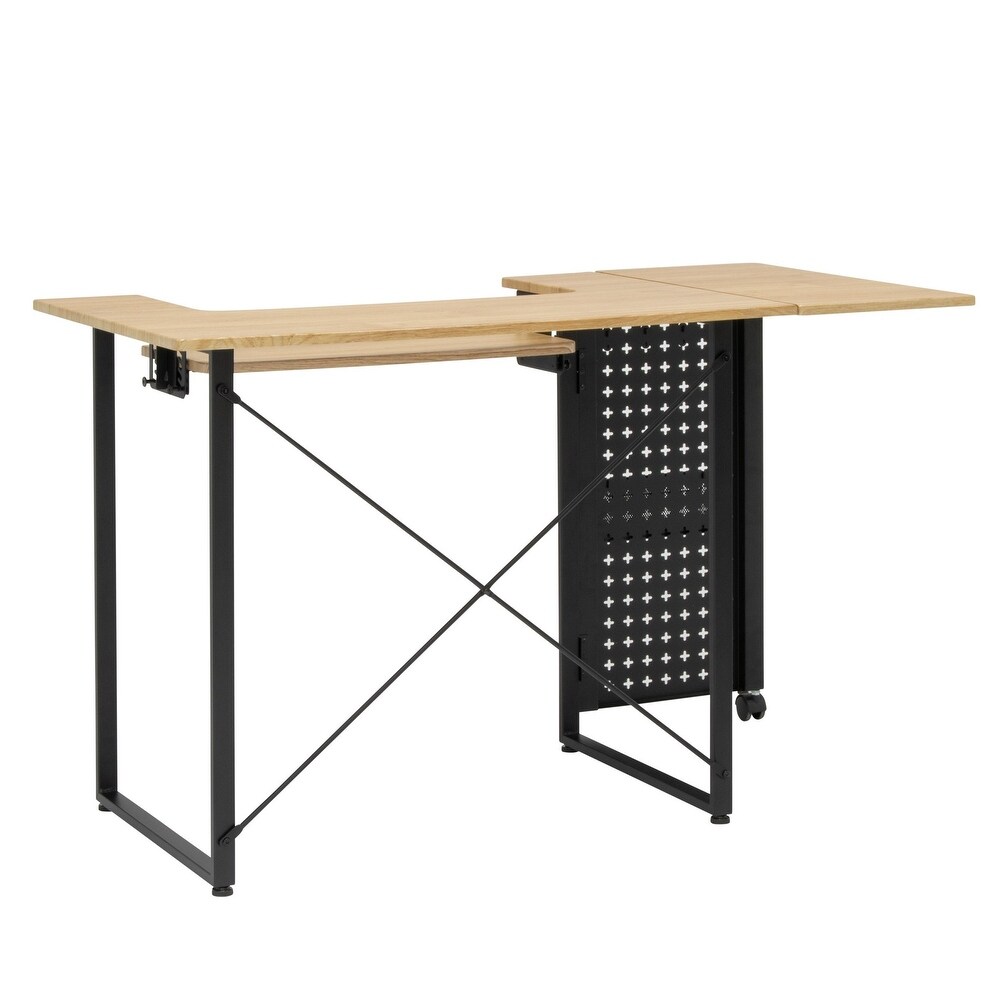 Sew Ready Pivot Sewing Table with Storage Panel and Adjustable Platform