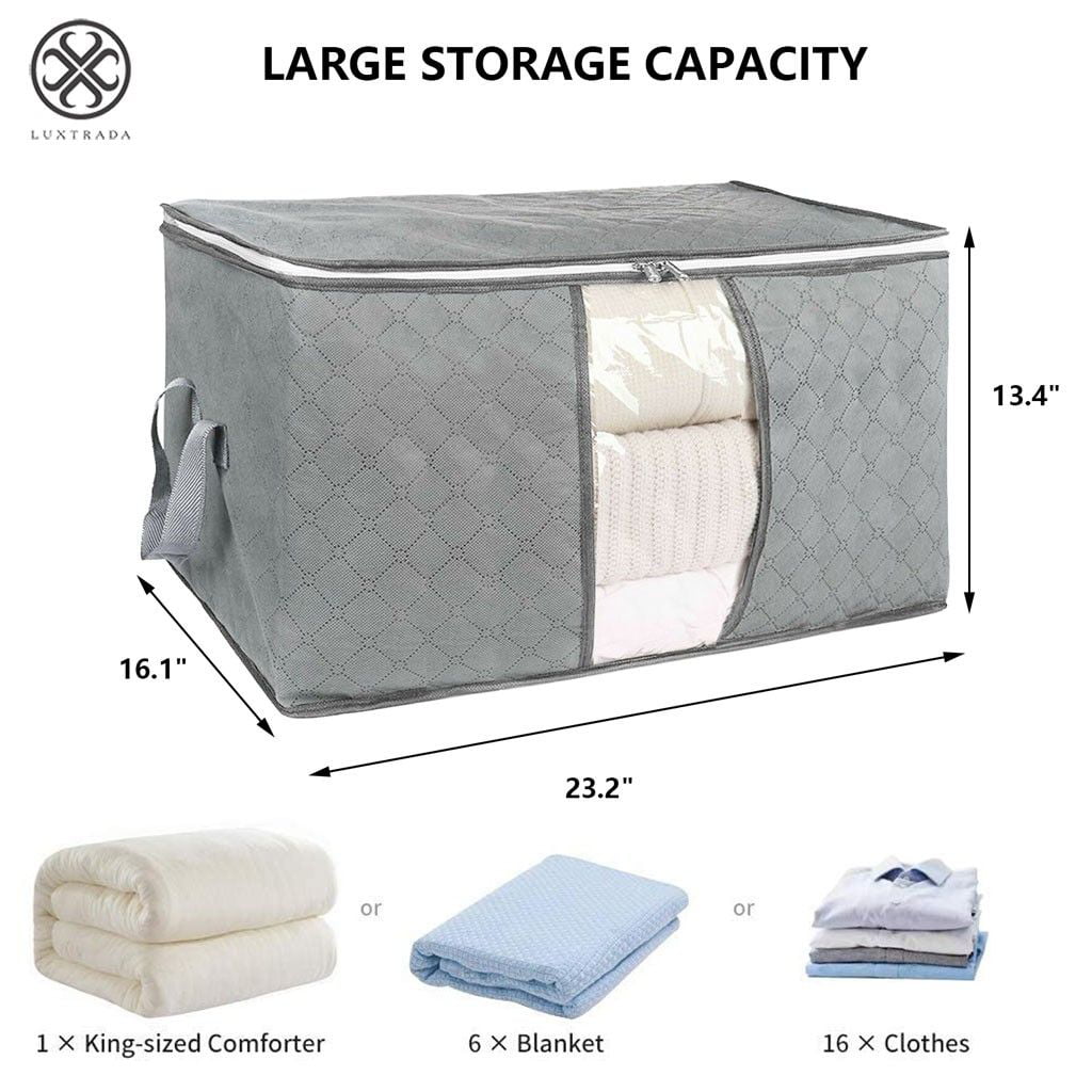 Luxtrada Foldable Storage Bag Organizers, Waterproof Anti-Mold Moisture Proof Clothes Storage Container Zipper Bag with Clear Window Carry Handles for Blanket Comforter Bedding, Closet Storage Boxes