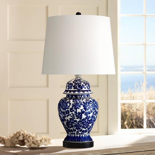 High Temple Porcelain Jar Blue Floral White Drum Shade For Living Room Family Bedroom Bedside color May Vary