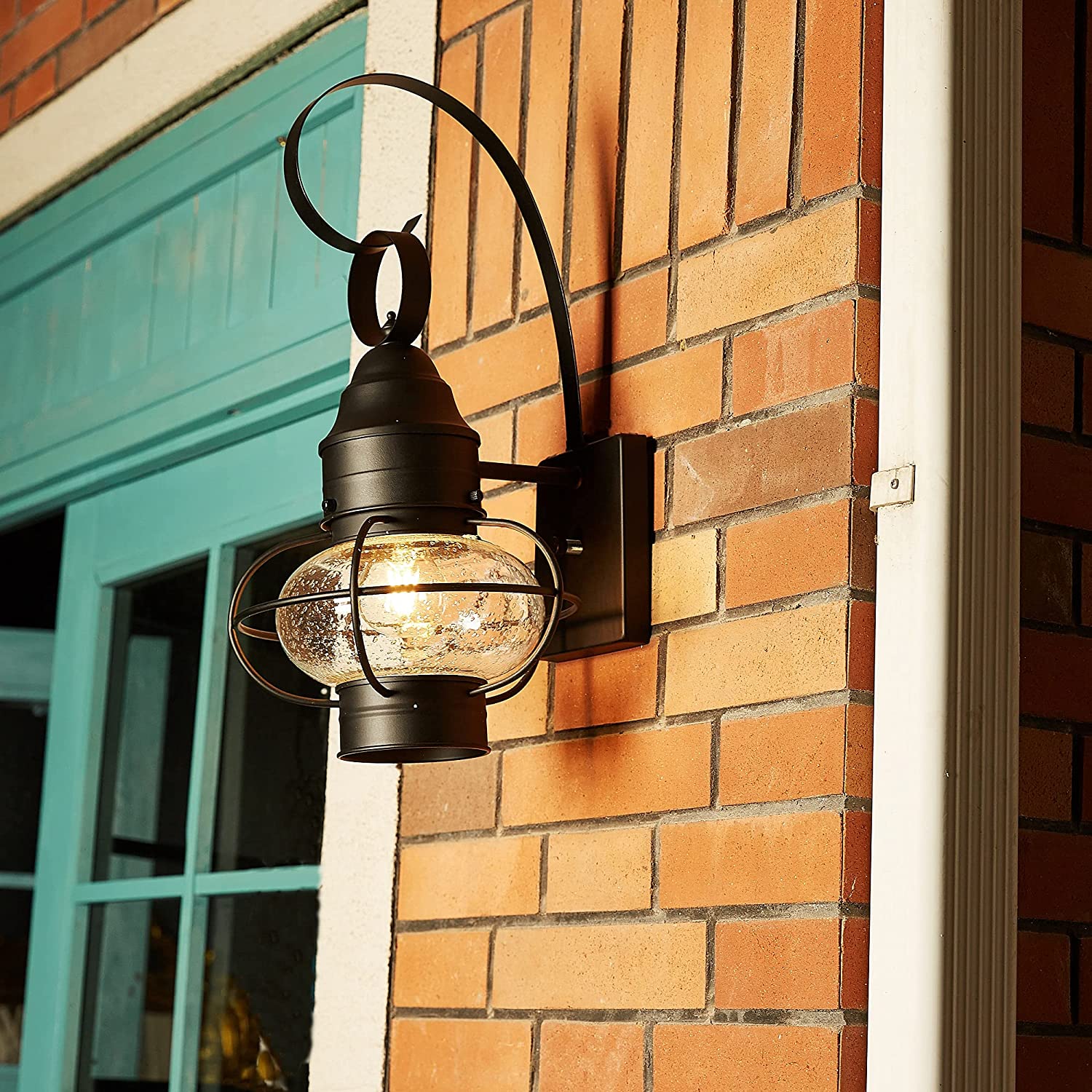 UIXE Black Wall Sconce Light, Outside Lamp Lantern, Exterior Porch Light Fixtures w/Seed Glass for Outdoor Doorway Patio