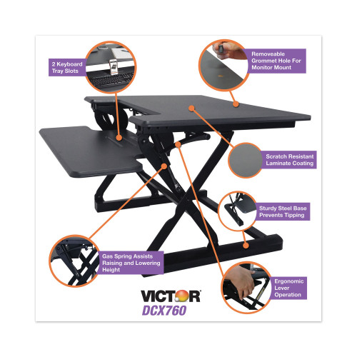 Victor High Rise Height Adjustable Standing Desk with Keyboard Tray， 36