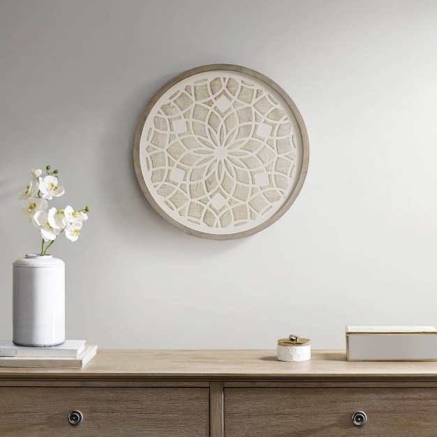 Leah Round Two tone Medallion Wall Decor Natural white Madison Park