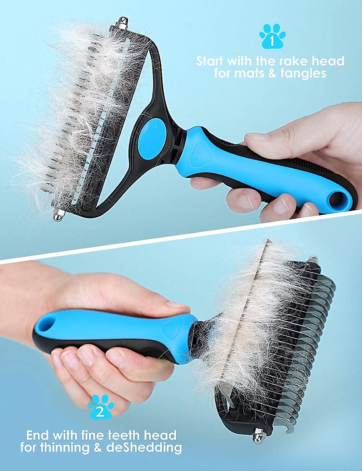 Pet Grooming Brush For Dogs/cats， 2 In 1 Deshedding Tool and Dematting Undercoat Rake For Mats and Tangles Removing， Reduces Shedding By Up To 95%， Great