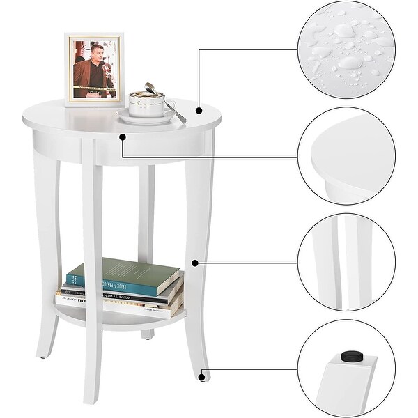 End Table Living Room Small Side Table with 2-Tier Storage Shelves，Round Bedside Tables