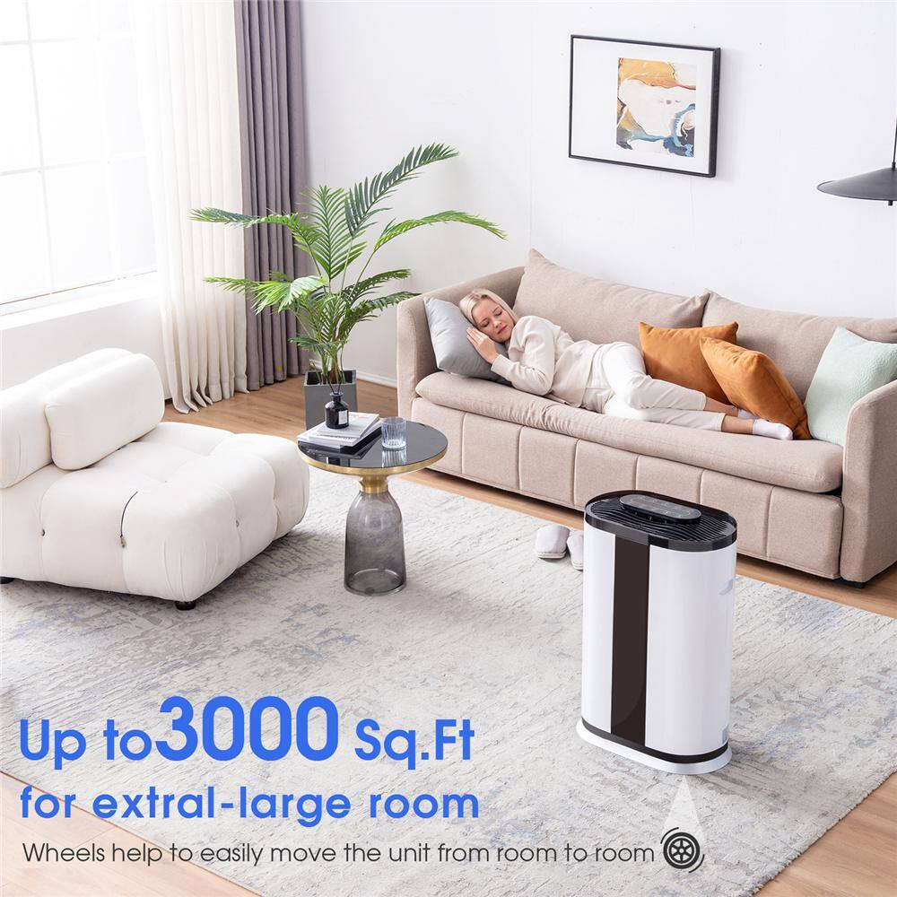 Aoibox Smart Air Purifier with H13 True HEPA Filter for Large Homes up to 3000 sq. ft. with Movable wheel Wisdom WiFi SNMX4229