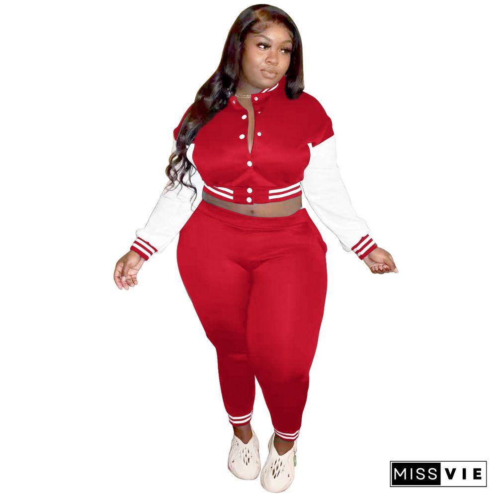 Plus Size Baseball Jacket Pants Jogger Sport Suit