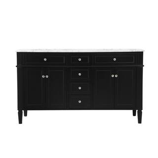 Simply Living 60 in. W x 21.5 in. D x 35 in. H Bath Vanity in Black with Carrara White Marble Top SL37680DBK