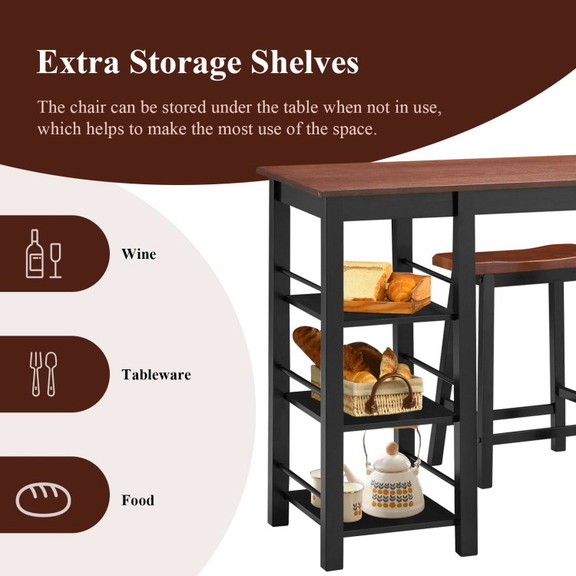 Costway 74968250 3 Piece Counter Height Dining Tab...